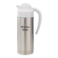 Service Ideas SteelVac® 33.8 oz. Stainless Steel Insulated "Whole Milk" Creamer with White Lid S2SN100WHOLEETWHT