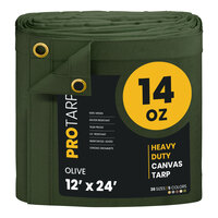 ProTarp 12' x 24' Olive Heavy-Duty 14 oz. Poly Canvas Tarp with Reinforced Edges PT-303-12X24