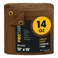 ProTarp 12' x 16' Brown Heavy-Duty 14 oz. Poly Canvas Tarp with Reinforced Edges PT-302-12X16