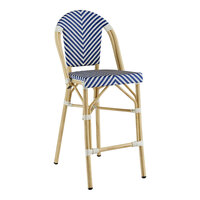 Lancaster Table & Seating Bistro Blue and White Teslin Counter Height Outdoor Side Stool