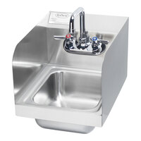 Krowne HS-30L 17 1/4" x 12 1/2" Wall-Mounted Hand Sink with Side Splashes and Silver Series Faucet with 0.5 GPM Aerator, 4 1/2" Double Bend Spout, and Lever Handles
