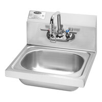 Krowne HS-34 15 1/4" x 17 1/4" Wall-Mounted Hand Sink and Silver Series Faucet with 0.5 GPM Aerator, 4 1/2" Double Bend Spout, Lever Handles, and Faucet Wand