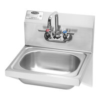 Krowne HS-10 15 1/4" x 15 3/4" Wall-Mounted Hand Sink with Side Support Brackets and Silver Series Faucet with 0.5 GPM Aerator, 4 1/2" Double Bend Spout, and Lever Handles