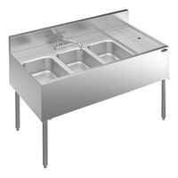 Krowne Royal Series KR24-43L 3 Bowl Underbar Sink with Faucet and Right Drainboard - 48" x 24"