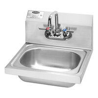 Krowne HS-2L 15 1/4" x 17 1/4" Wall-Mounted Hand Sink and Silver Series Faucet with 0.5 GPM Aerator, 4 1/2" Double Bend Spout, and Lever Handles