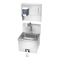 Krowne HS-16 15 1/4" x 16 3/16" Wall-Mounted Hand Sink with Soap and Towel Dispenser, Overflow, and Royal Series Knee Pedal Valve Faucet