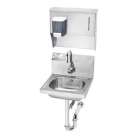 Krowne HS-13 15 1/4" x 16 3/16" Wall-Mounted Hand Sink with Soap and Towel Dispenser, Overflow, P-Trap, and Royal Series Electronic Sensor Faucet