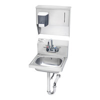 Krowne HS-7 15 1/4" x 16 3/16" Wall-Mounted Hand Sink with Soap and Towel Dispenser, Overflow, P-Trap, and Silver Series Faucet
