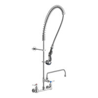 T&S B-0133-12-CR-B EasyInstall Wall Mounted 37 1/2" High Pre-Rinse Faucet with Adjustable 8" Centers, 1.15 GPM Spray Valve, 44" Hose, 12" Add-On Faucet, and 6" Wall Bracket