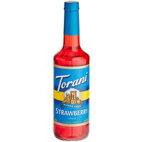 Torani Sugar-Free Strawberry Flavoring / Fruit Syrup 750 mL Glass Bottle - 12/Case