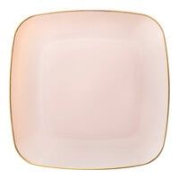 Posh Setting 7 1/4" Pink Square Plastic Coupe Plate with Gold Band - 120/Case