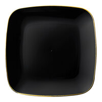 Posh Setting 7 1/4" Black Square Plastic Coupe Plate with Gold Band - 120/Case