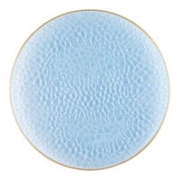 Posh Setting 7" Blue Round Hammered Plastic Coupe Plate with Gold Band - 120/Case