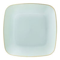 Posh Setting 10" Turquoise Square Plastic Coupe Plate with Gold Band - 120/Case