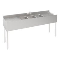 Krowne Silver Series 18-63C 3 Bowl Underbar Sink with Faucet with 2 Drainboards - 72" x 18 1/2"