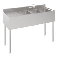 Krowne Silver Series 18-43R 3 Bowl Underbar Sink with Faucet with Left Drainboard - 48" x 18 1/2"