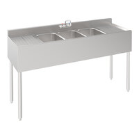 Krowne Silver Series 18-53C 3 Bowl Underbar Sink with Faucet with 2 Drainboards - 60" x 18 1/2"