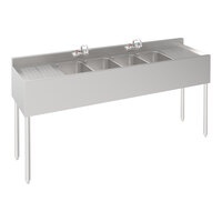 Krowne Silver Series 18-64C 4 Bowl Underbar Sink with 2 Faucets and Drainboards - 72" x 18 1/2"