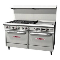 Southbend S60DD-2GR S-Series 60" Liquid Propane 6-Burner Range with 24" Griddle and 2 Ovens - 262,000 BTU