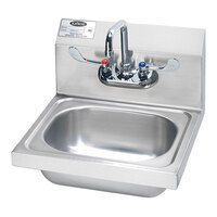 Krowne HS-43 15 1/4" x 17 1/4" Wall-Mounted Hand Sink and Silver Series Faucet with 0.5 GPM Aerator, 4 1/2" Double Bend Spout, and Wrist Blade Handles