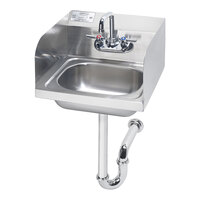 Krowne HS-5 15 1/4" x 15 3/4" Wall-Mounted Hand Sink with Side Splashes, P-Trap, and Silver Series Faucet