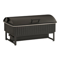 Cal-Mil Brooklyn 8 Qt. Full Size Black Ribbed Wood Chafer with Soft-Close Lid 23793-13