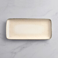 Acopa Cape 14 1/8" x 6 9/16" Rectangular Gray Porcelain Platter - 12/Case