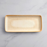 Acopa Cape 14 1/8" x 6 9/16" Rectangular Beige Porcelain Platter - 12/Case
