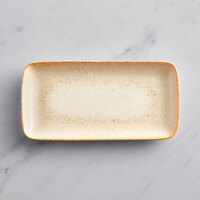 Acopa Cape 11 1/8" x 5 11/16" Rectangular Beige Porcelain Platter - 12/Case