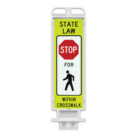 Plasticade Crosscade 36 12" x 36" Double-Sided Diamond Grade "State Law Stop For Pedestrian Crossing" Vertical Panel 4336-W-K9320YGDG