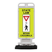 Plasticade Crosscade 24 12" x 24" Double-Sided Diamond Grade "State Law Yield For Pedestrian Crossing" Vertical Panel with 28 lb. Base 4324-W-K1550YGDG-RB28PK