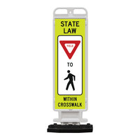 Plasticade Crosscade 36 12" x 36" Double-Sided Diamond Grade "State Law Yield For Pedestrian Crossing" Vertical Panel with 28 lb. Base 4336-W-K9321YGDG-RB28PK