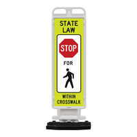 Plasticade Crosscade 36 12" x 36" Double-Sided Diamond Grade "State Law Stop For Pedestrian Crossing" Vertical Panel with 28 lb. Base 4336-W-K9320YGDG-RB28PK