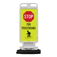 Plasticade Crosscade 24 12" x 24" Double-Sided Diamond Grade "Stop for Pedestrians" Vertical Panel with 28 lb. Base 4324-W-K1549YGDG-RB28PK
