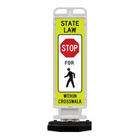 Plasticade Crosscade 36 12" x 36" Double-Sided Diamond Grade "State Law Stop For Pedestrian Crossing" Vertical Panel with 43 lb. Base 4336-W-K9320YGDG-RB43PK