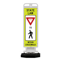 Plasticade Crosscade 36 12" x 36" Double-Sided Diamond Grade "State Law Yield For Pedestrian Crossing" Vertical Panel with 43 lb. Base 4336-W-K9321YGDG-RB43PK