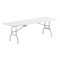Lancaster Table & Seating 30" x 96" Granite White Plastic Bi-Folding Table with Gray Legs