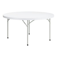 Lancaster Table & Seating 60" Round Heavy-Duty Granite White Plastic Folding Table with Gray Legs
