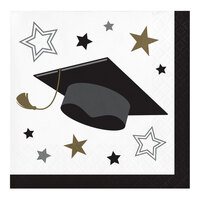 Creative Converting Grad Glamor 10" x 10" Square 2-Ply 1/4 Fold Paper Beverage Napkin - 192/Case