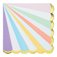 Creative Converting Pastel Celebrations 12 7/8" x 12 7/8" Square 3-Ply 1/4 Fold Paper Luncheon Napkin with Gold Scalloped Edge - 192/Case
