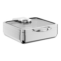 Acopa Manchester 6 Qt. 2/3 Size Square Stainless Steel Induction Chafer with Glass Top and Soft Close Lid