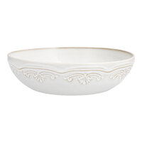 Manette Floral by Fortessa 52 oz. White Round Scalloped Stoneware Pasta Plate with Embossed Floral Edge - 24/Case