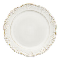 Manette Floral by Fortessa 10 13/16" White Round Scalloped Stoneware Dinner Plate with Embossed Floral Edge - 24/Case