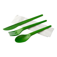 Eco-Products Veridian Plantware 6" Wrapped Compostable Green CPLA Plastic Assorted Cutlery Pack with Napkin - 250/Case