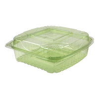Eco-Products Veridian 8" x 8" x 3" Compostable Green Hinged PLA Plastic Clamshell Container - 160/Case