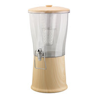 Service Ideas Elite 3 Gallon Round Natural Light Wood Stainless Steel and Tritan™ Plastic Hands-Free Cold Beverage Dispenser with Infuser Tube CBDRT3LWSSHF