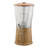 Service Ideas Elite 3 Gallon Round Natural Travertine Marble Stainless Steel and Tritan™ Plastic Hands-Free Cold Beverage Dispenser with Infuser Tube CBDRT3MBSSHF