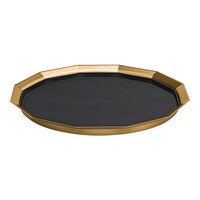 Service Ideas Metallic Elements 16" Vintage Gold 12-Sided Serving Tray with Removable Non-Slip Insert TRPN1614RIBSVG - 12/Case