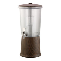 Service Ideas Elite 3 Gallon Round Natural Dark Wood Stainless Steel and Tritan™ Plastic Double-Wall Cold Beverage Dispenser with Infuser Tube CBDDW3GSSDW