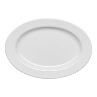 Ariane Orba 8 11/16" x 6 1/8" White Oval Embossed Wide Rim Porcelain Platter - 12/Case